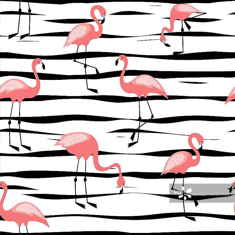 条纹背景上的火烈鸟无缝图案图片素材