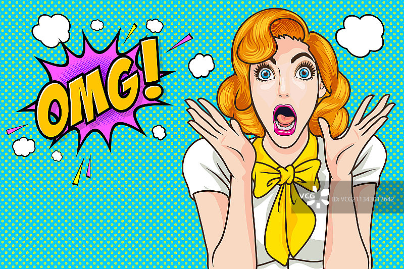 张着嘴巴，发出“哇”的惊叹声的惊讶女人图片素材
