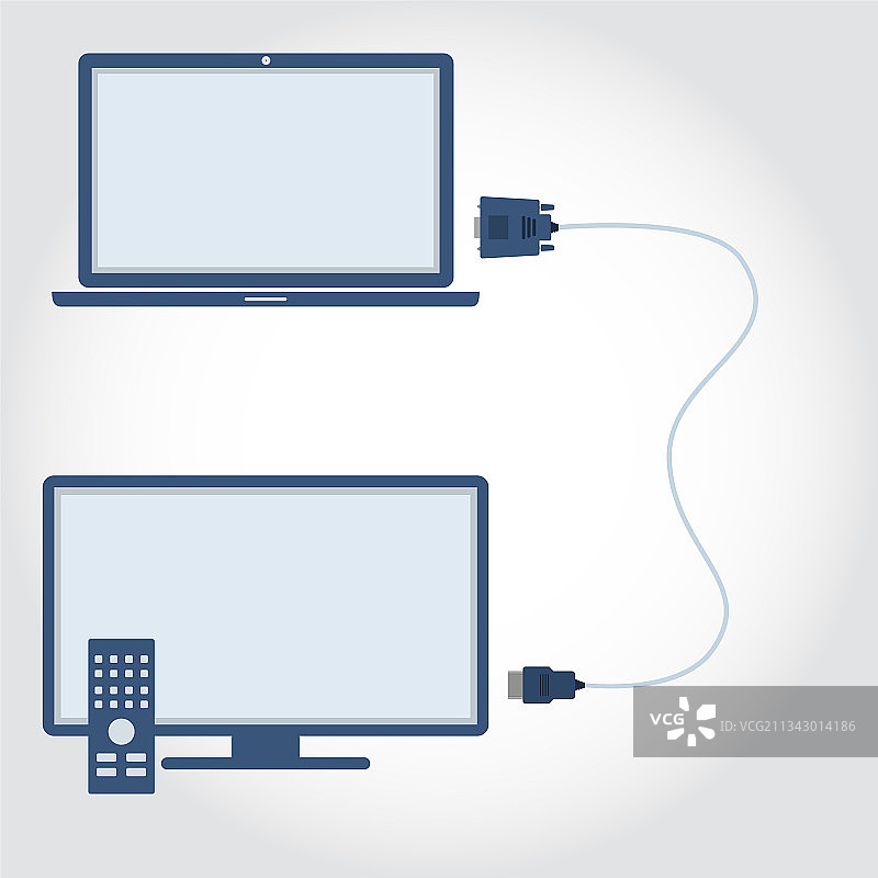 带有线缆的笔记本电脑和电视图片素材