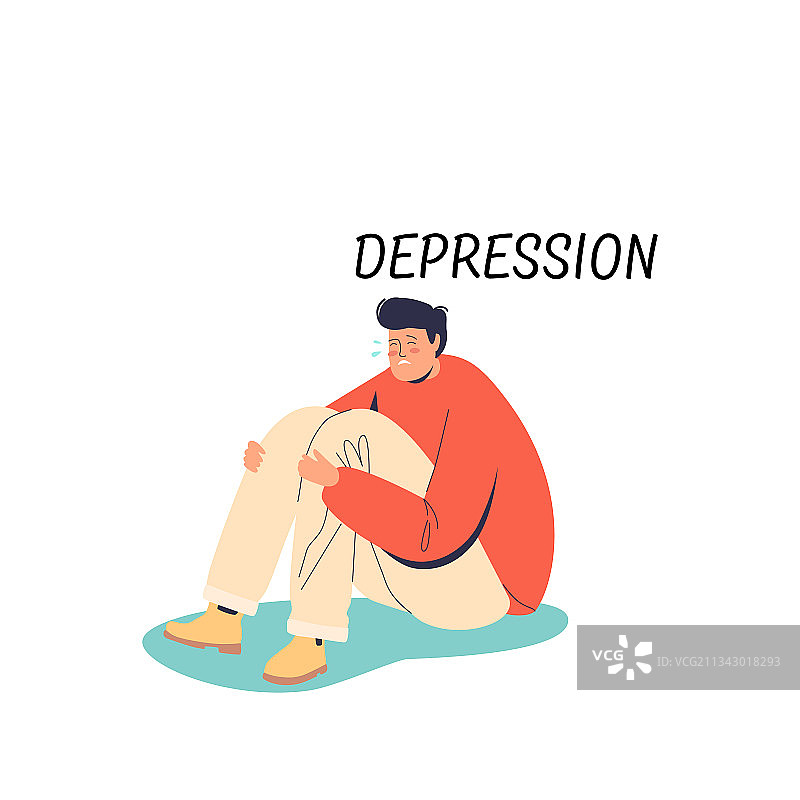 坐在地板上焦虑的孤独男人图片素材