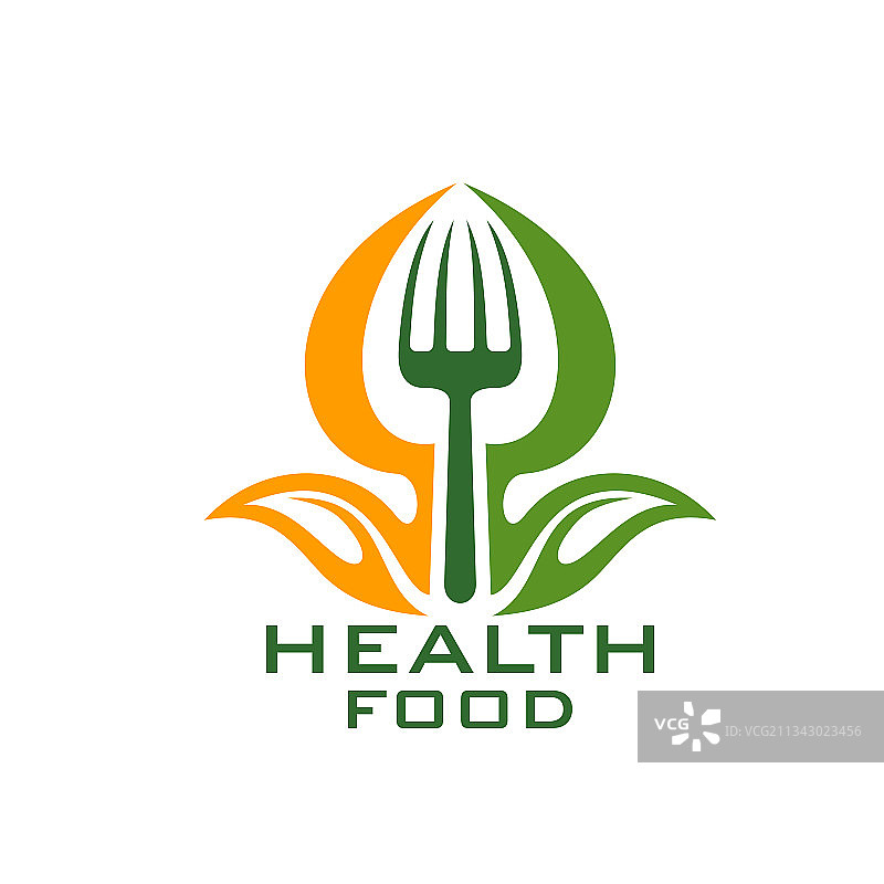 带有叶菜和叉子的健康食品图标图片素材