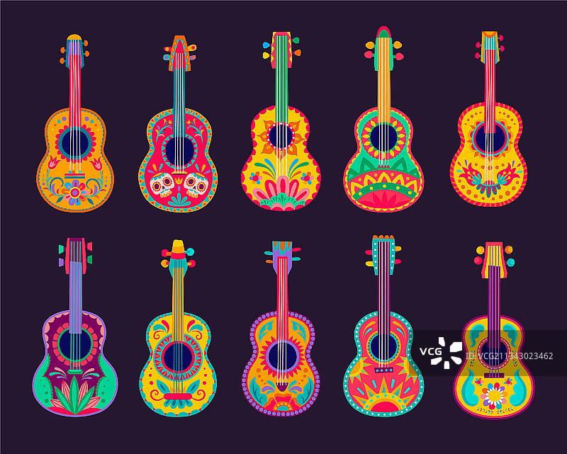 卡通墨西哥吉他，墨西哥流浪乐队乐器图片素材