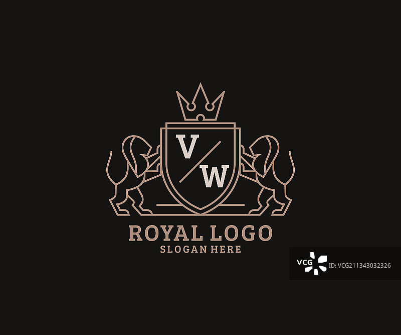 字母VW狮子皇家奢华logo模板图片素材