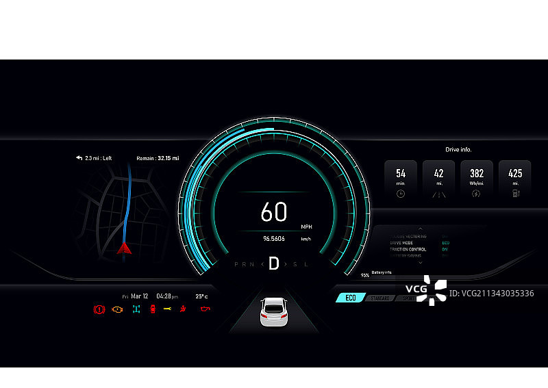EV电动汽车仪表盘PHEV概念图片素材