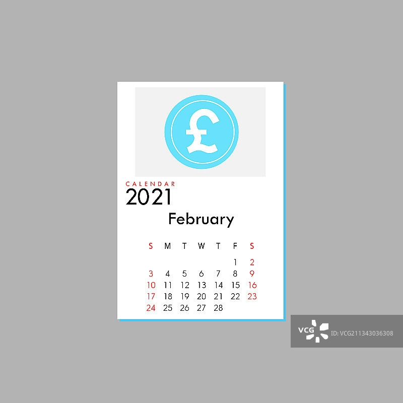 2021年2月日历扁平风格图片素材
