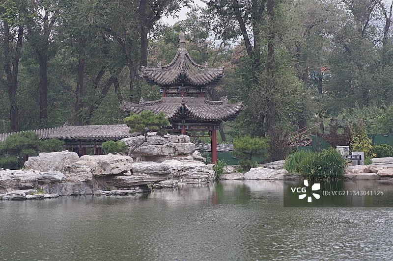 太原晋祠公园庭院一角图片素材