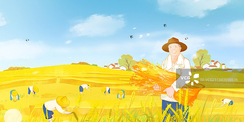 秋天二十四节气处暑秋分农民丰收节人物插画图片素材