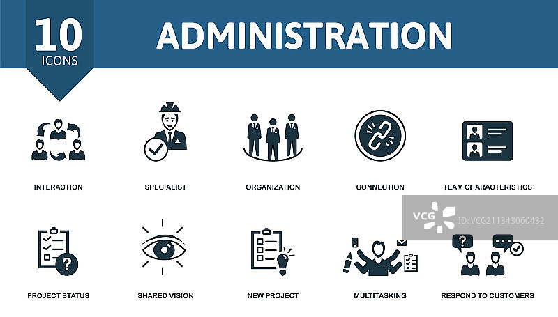 包含可编辑图标的行政管理图标集图片素材