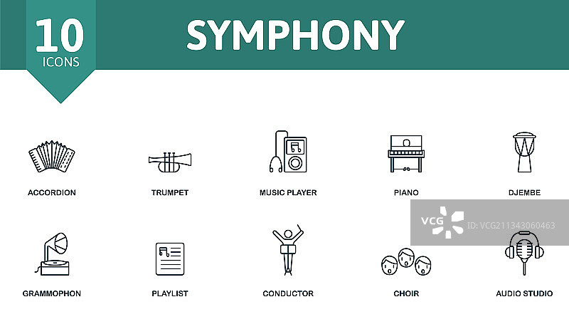 包含可编辑音乐图标的交响乐图标集图片素材