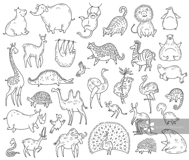 黑白卡通动物可爱合集图片素材