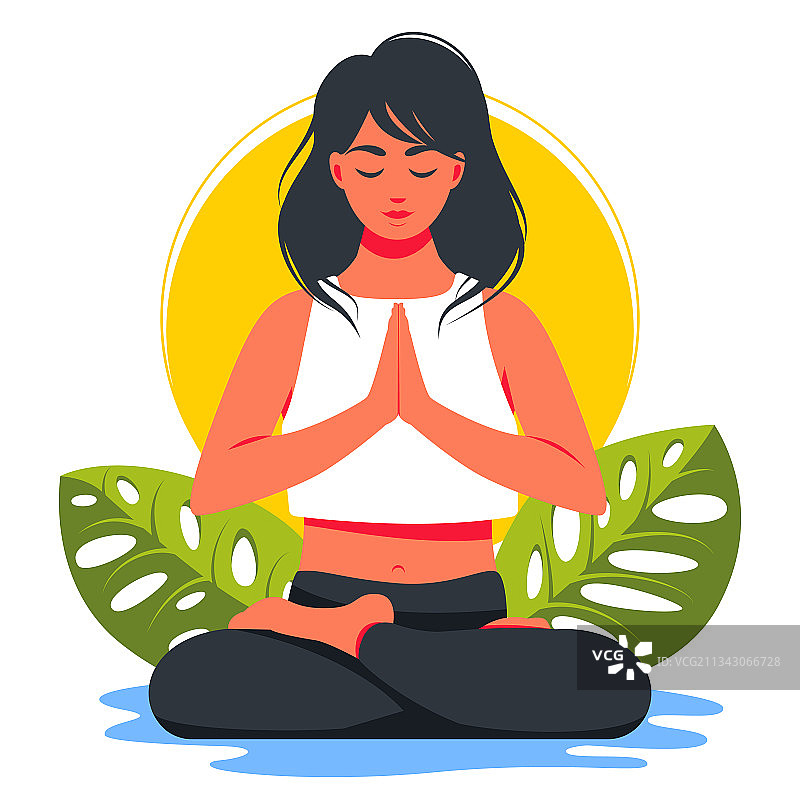 在自然中莲花坐冥想的女人图片素材