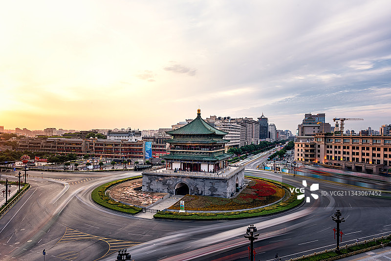 西安钟楼日落图片素材