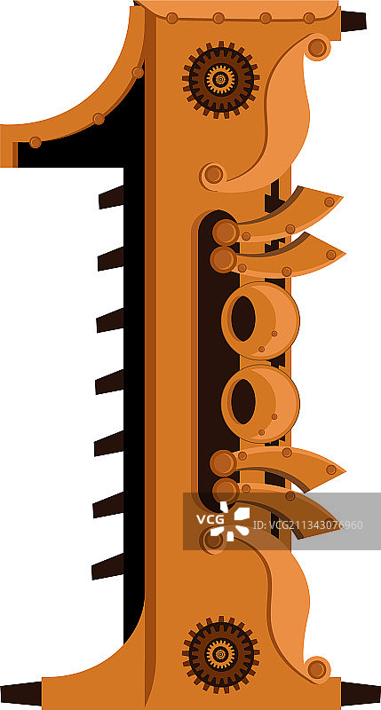 白色背景上的蒸汽朋克风格数字1图片素材