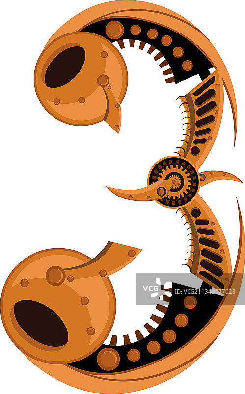 白色背景上的蒸汽朋克风格数字3图片素材