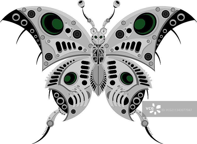 金属蒸汽朋克风格的机器人蝴蝶图片素材