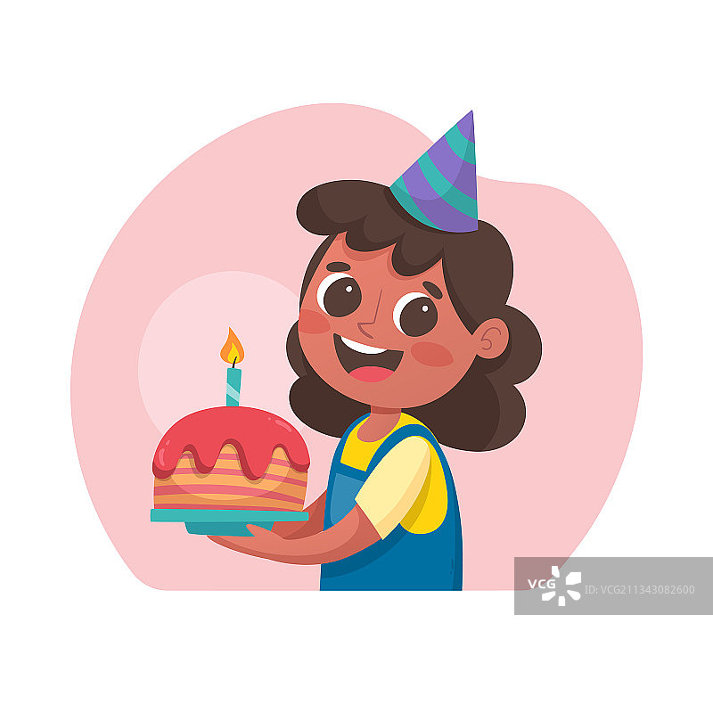 手捧生日蛋糕的可爱小女孩图片素材