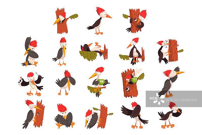 可爱有趣的啄木鸟卡通形象图片素材