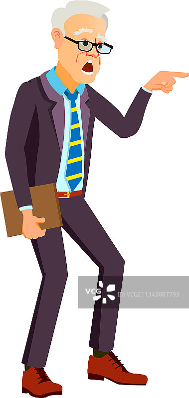 年长的男人，学校校长在尖叫和指点图片素材