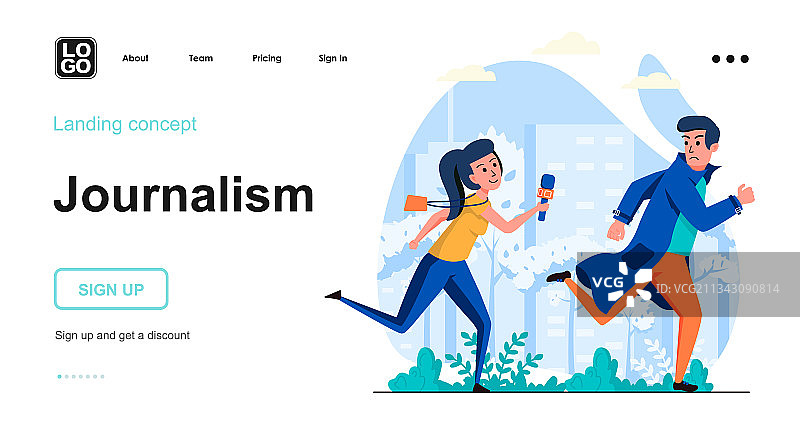 新闻业网络概念女记者奔跑图片素材