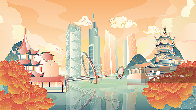 南京国潮中国风城市建筑横板无字图片素材