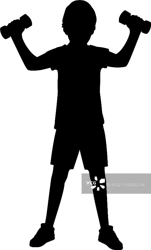 用哑铃锻炼的男孩剪影图片素材