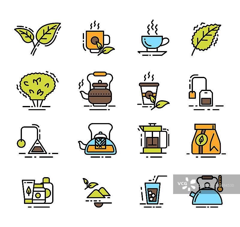 彩色细线茶标图标集图片素材