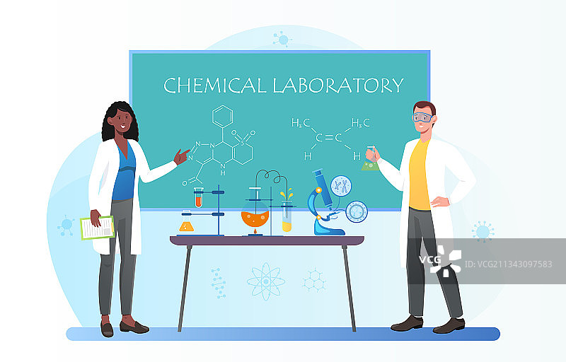 穿防护服的女化学老师和学生图片素材
