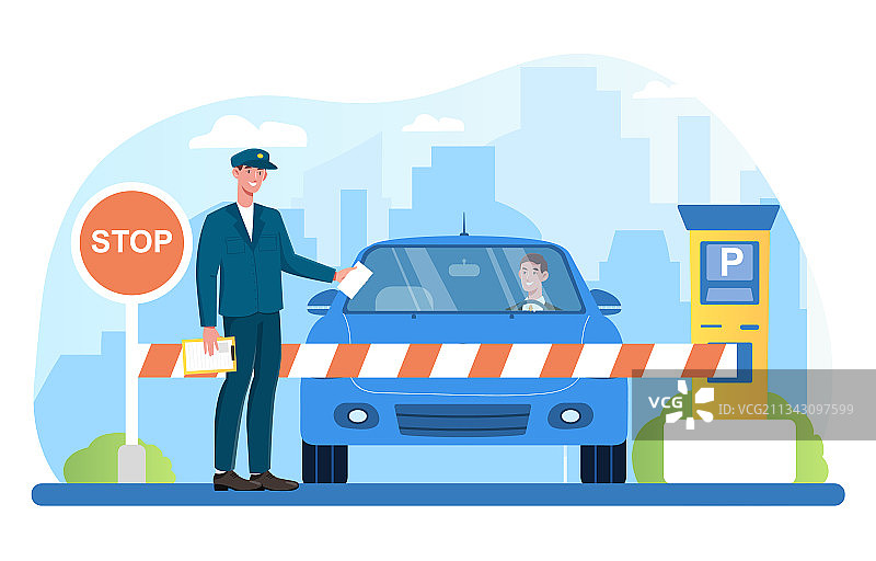 站在闸机旁手持停止标志的男性服务员图片素材