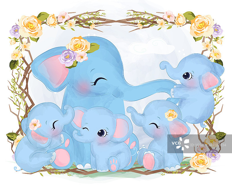 可爱的大象妈妈和小象图片素材