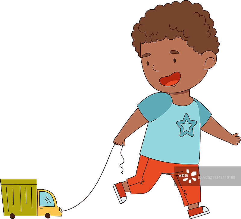 非裔美国男孩拉着玩具车图片素材