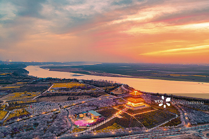 航拍郑州丰乐樱花园夕照图片素材