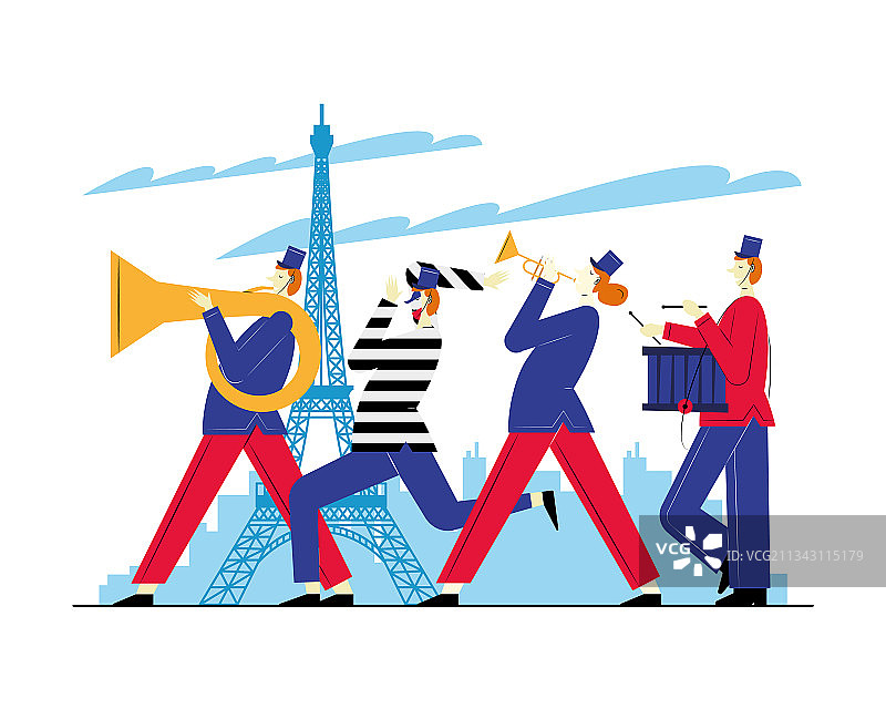 四个法国游行乐队成员图片素材