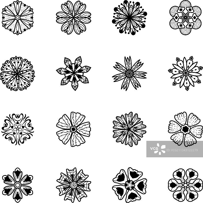 几何花卉轮廓图标包图片素材