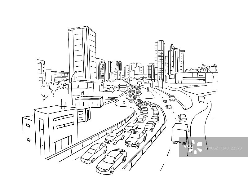 城市街道交通拥堵速写图片素材