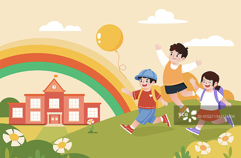 秋天小朋友开学季插画图片素材