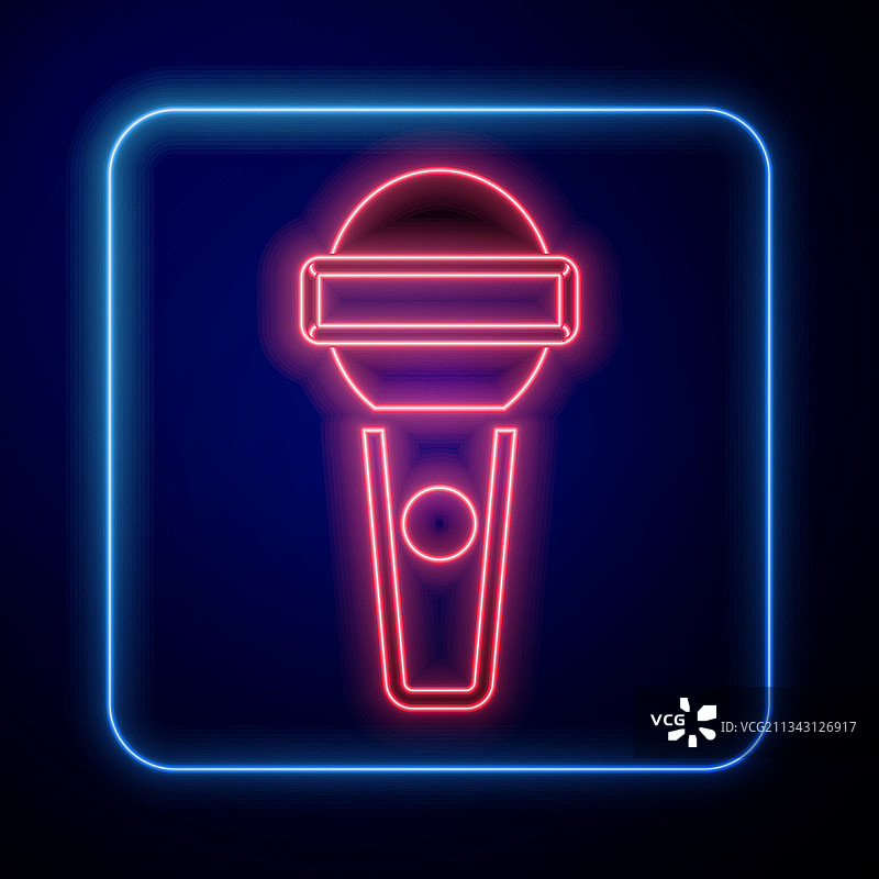黑色背景上的发光霓虹麦克风图标图片素材