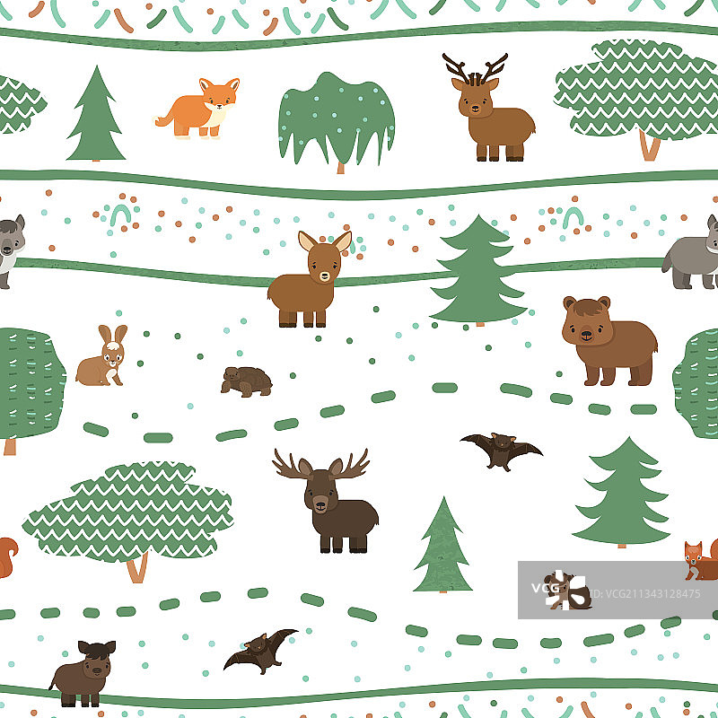 可爱的儿童森林动物无缝图案图片素材