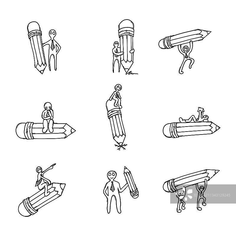 铅笔人物涂鸦图标集素描图片素材