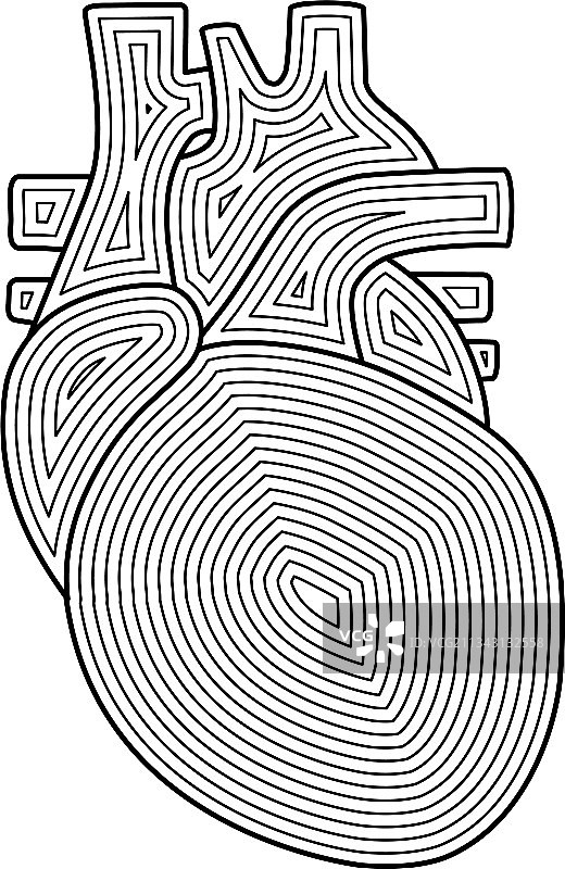 手绘线条风格的人类心脏涂鸦图片素材