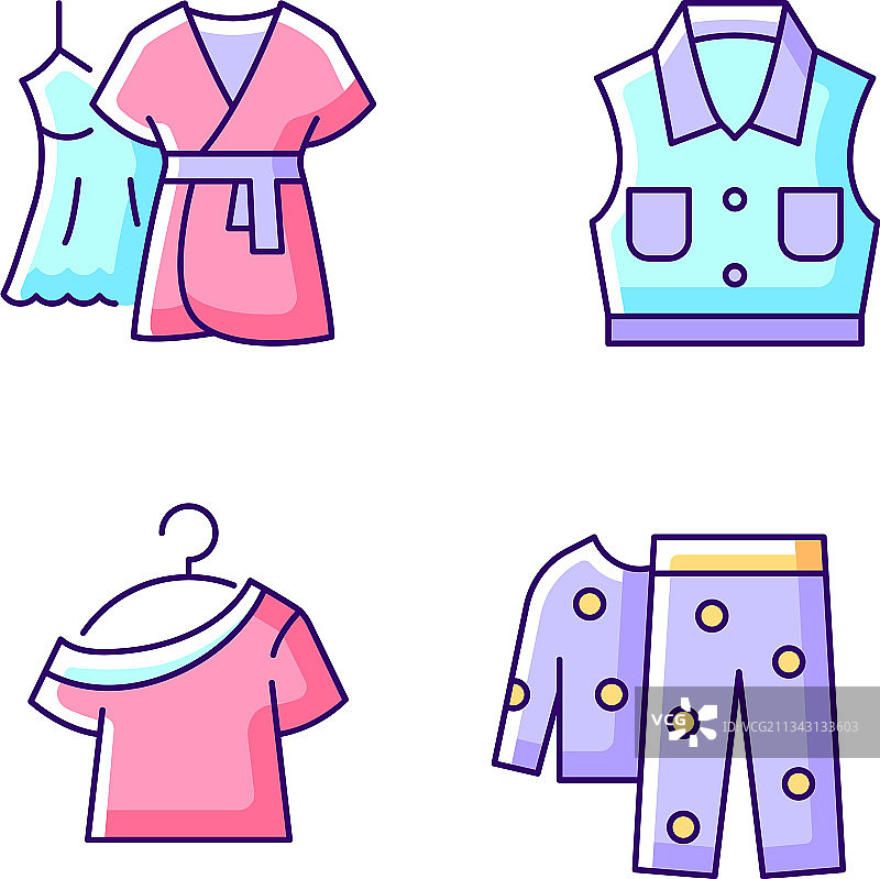 睡眠服装RGB颜色图标集图片素材