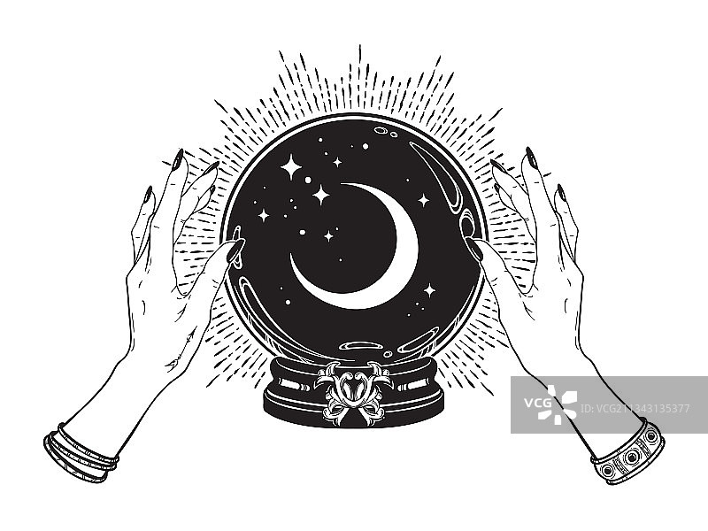 水晶球与新月星空图片素材