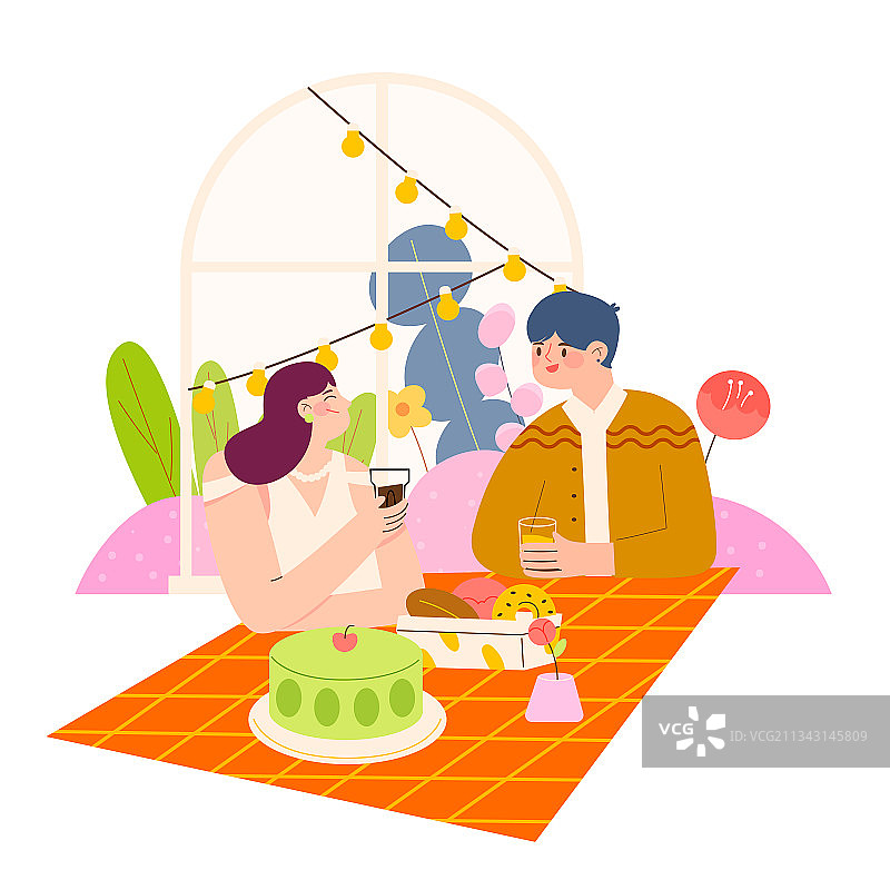情侣餐厅浪漫约会矢量插画元素图片素材