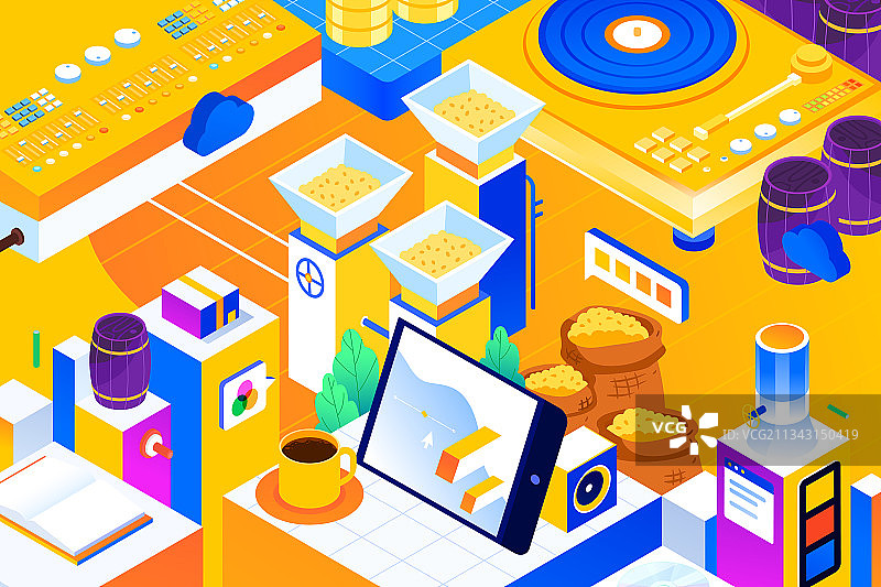 卡通2.5D等距二维微立体电商促销互联网科技城市金融矢量插画图片素材