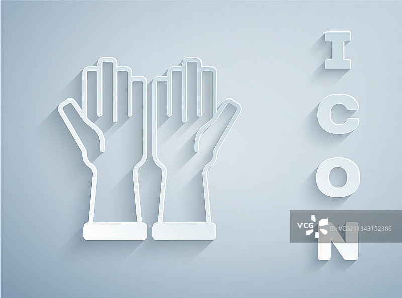 灰色背景上的剪纸橡胶手套图标图片素材