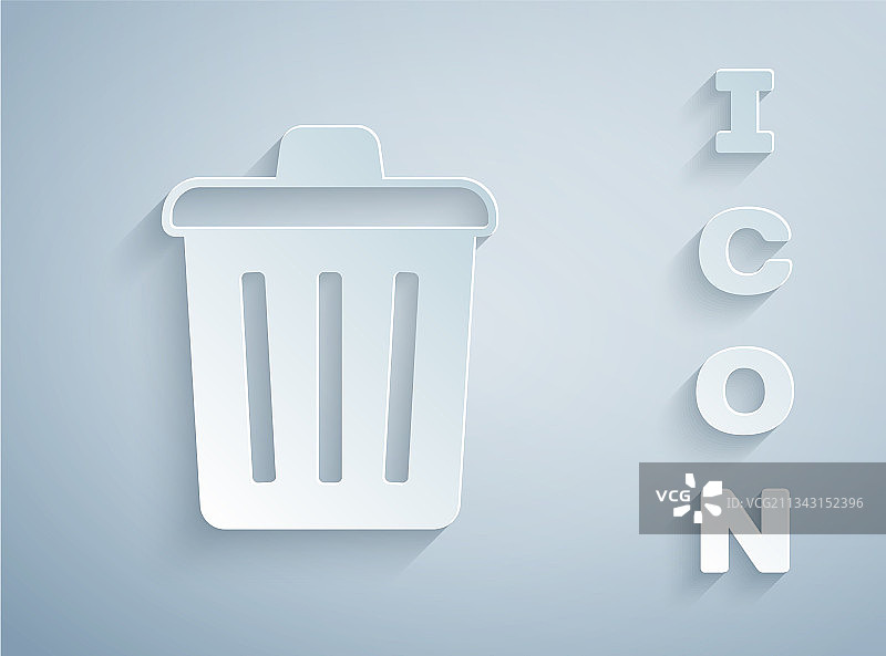剪纸垃圾桶图标，灰色背景图片素材