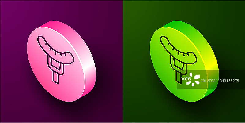 2.5D隔离的等距线条香肠叉子图标图片素材