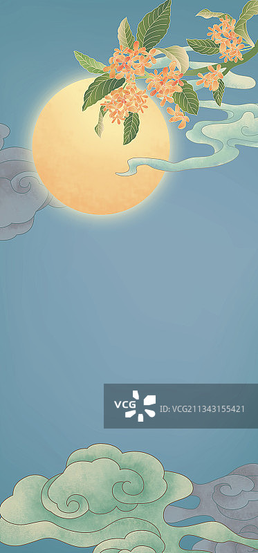 祥云月亮插画背景图片素材