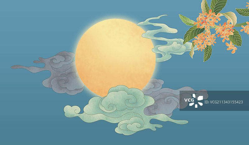 祥云月亮插画背景图片素材