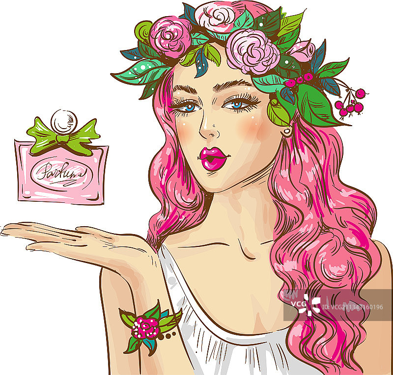 使用香水的波普艺术风格女人图片素材