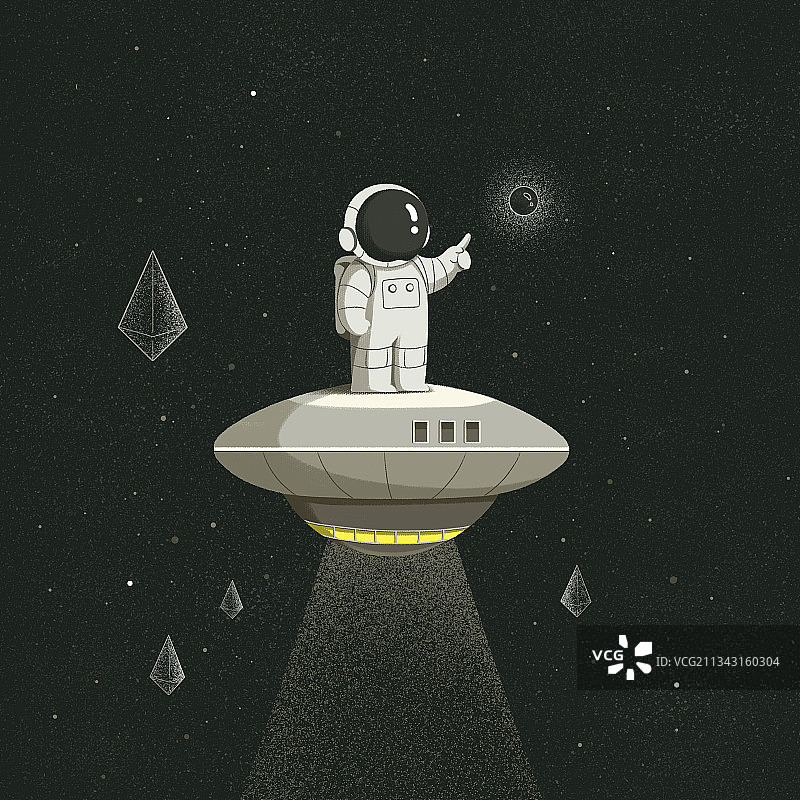 宇航员站在太空中的飞船上图片素材